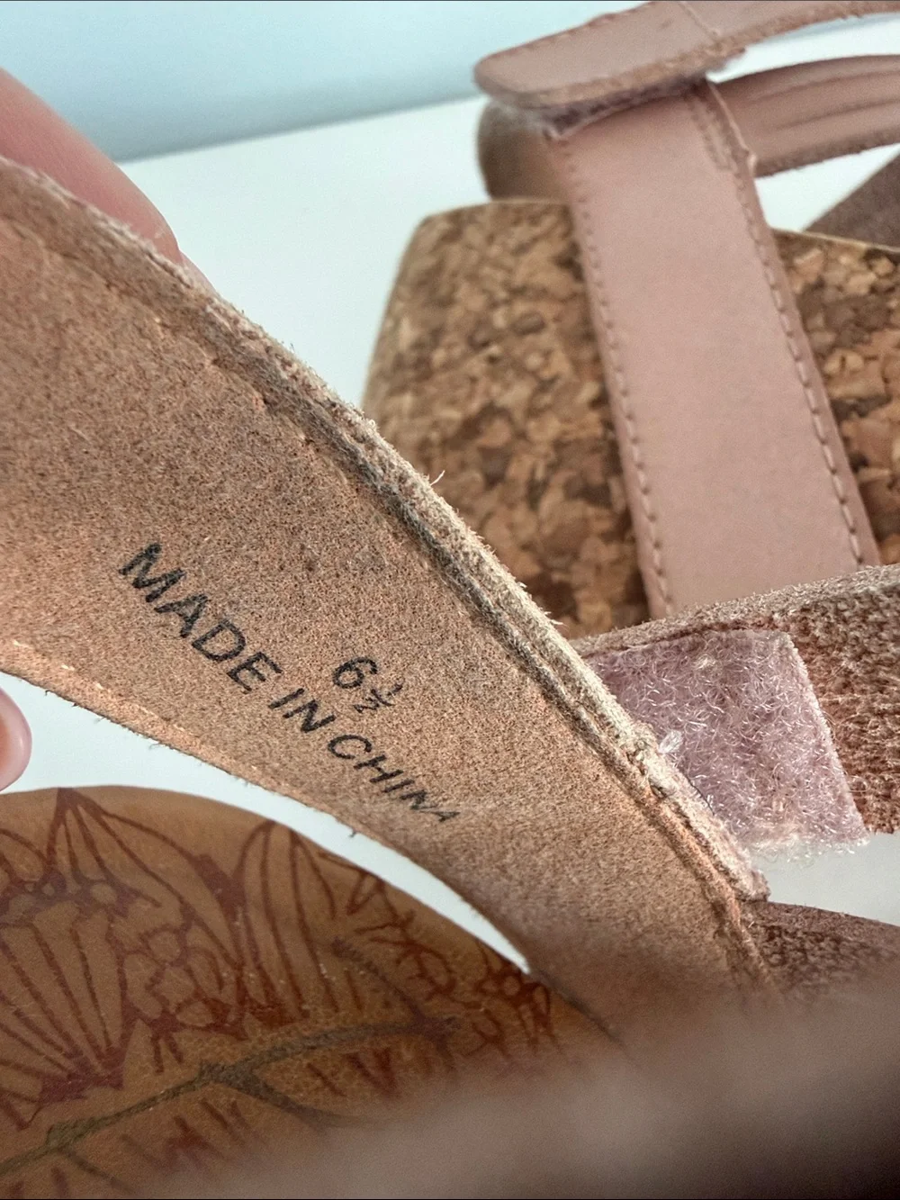 Cork Wedge Strappy Sandals in Rose Tan